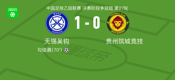 无锡吴钩1-0贵州筑城竞技，勾俊晨一击制胜