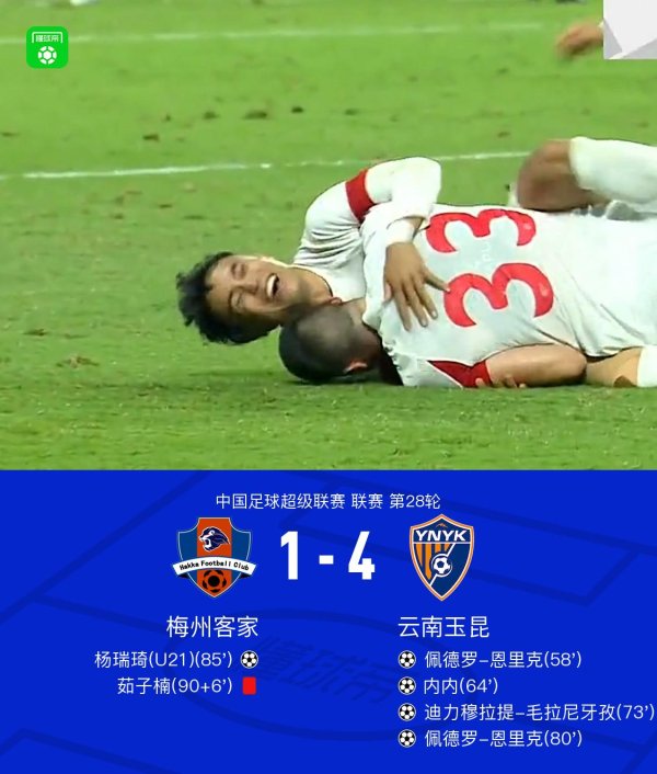 梅州1-4云南，佩德罗-恩里克双响，迪力穆拉提即兴球立功