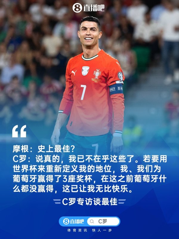 C罗：说的确我也曾不在乎史上最好的争论 为葡萄牙赢3冠我很平静